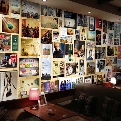 欧美复古电影明星海报拼图墙纸咖啡奶茶店餐厅木板照片墙背景壁纸