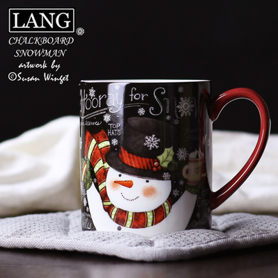 美国LANG 雪人雪花陶瓷水杯厚实咖啡杯马克杯奶茶杯 红色圣诞礼品