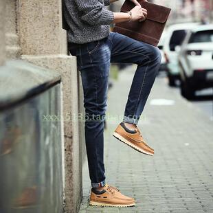 牛仔裤男小脚裤修身型 个性时尚潮流弹力学院风 韩版深色男装长裤