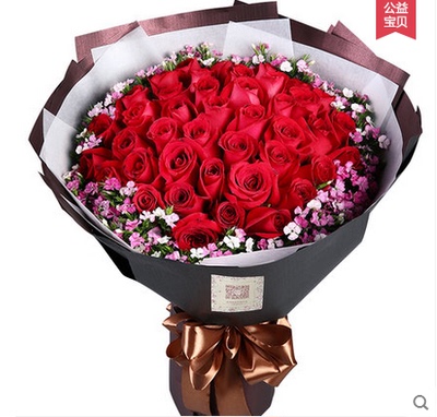 三亚香槟红玫瑰礼盒送女友生日花束鲜花速递同城海口花店送花上门