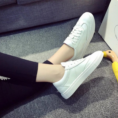 小白鞋女夏季韩版平底透气系带运动休闲鞋明星同款2016新款单鞋潮
