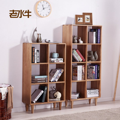 日式实木书架北欧白橡木书房家具全实木展示架置物架书柜环保