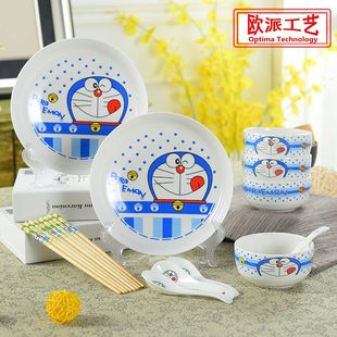 包邮 可爱韩式骨瓷卡通陶瓷餐具米饭碗碟盘勺筷组合家用套装 微波