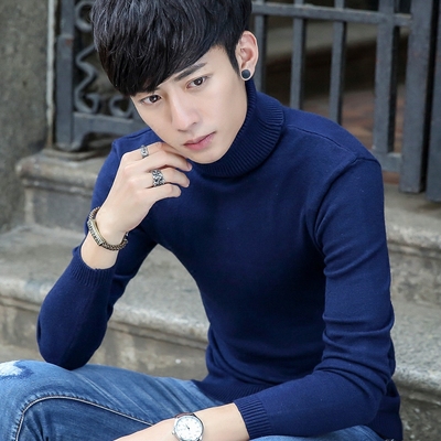 2016秋季男装青年毛衣高领长袖纯色羊毛衫修身时尚韩版套头针织衫