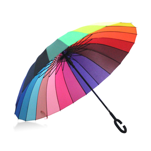 彩虹伞免持式双人伞24骨自动伞情侣伞母子伞晴雨伞超大防紫外线伞