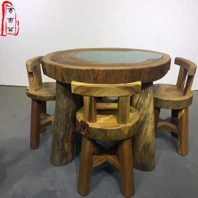 樟木家具全实木香樟木茶几创意钢化玻璃搭配整台厚板茶台桌椅组合