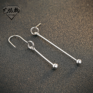 S925纯银韩版流行时尚长款耳钩个性几何形圆珠纯银耳环生日礼物