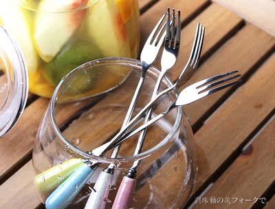 陶瓷柄不锈钢水果叉彩色长果叉可爱创意水果签儿童小叉子学生餐具