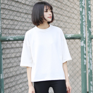 2016夏季新款五分袖宽松纯色中袖 t恤韩版学院风打底衫上衣女学生