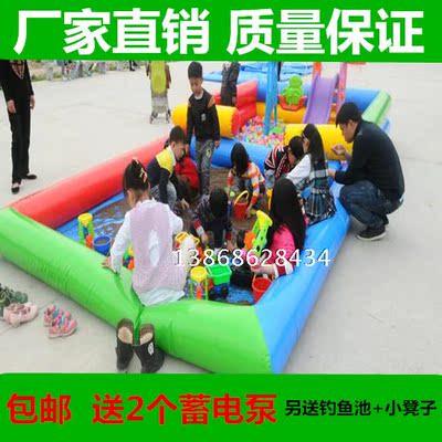 儿童充气沙池决明子玩具沙池套装海洋球秋千滑梯沙滩组合公园游乐