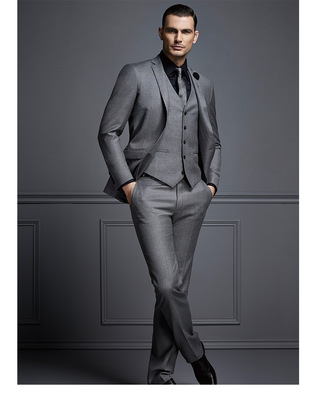 量身定制 定做男士西服套装 韩版修身西服 经典灰色男士商务西装