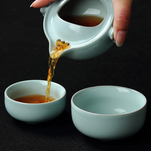 汝窑茶具套装快客杯一壶二两杯旅行茶具便携陶瓷开片logo定制