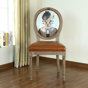 欧式橡木餐椅简约时尚靠背咖啡椅 美式乡村休闲椅新中式实木椅子