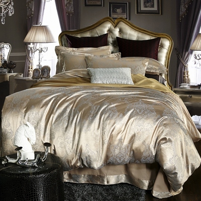 欧式贡缎提花四件套丝棉丝绸床上用品4件套被套1.5米1.8米2米床
