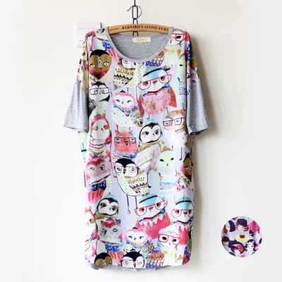 韩版 猫头鹰 莫代尔棉 女式短袖T恤 潮T
