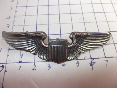 美国代购USAF美空君二战原品 针版3英寸纯银翅膀飞行翼徽章/胸章