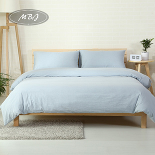 水洗棉四件套床笠款 简约纯色格子单双人床单被套 1.5/1.8m床