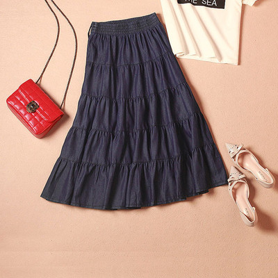半身裙韩版夏季女装新款深色纯棉A型中长款象根牛仔裙B01YE122