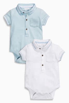 英国next代购 男宝宝男婴纯棉蓝色/白色短袖POLO衫包屁T恤2件