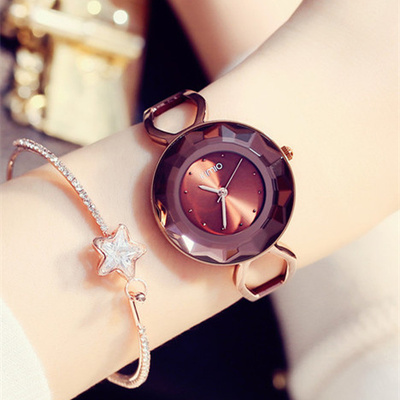 潮流时尚链条手表女学生韩版简约圆形钢带防水石英表休闲时装腕表