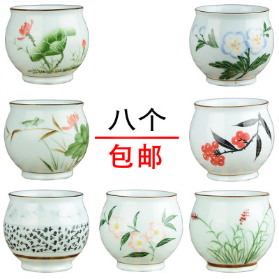 手绘日式茶杯陶瓷 青瓷定制日本大容量品茗杯 大号加厚耐热单层杯