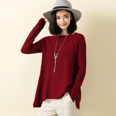 新款韩版女圆领纯色套头羊绒衫 宽松时尚百搭毛衣羊绒针织打底衫