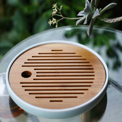 竹子干泡茶托 蓄水式陶瓷功夫茶盘 日式功夫茶用具 迷你家用茶海