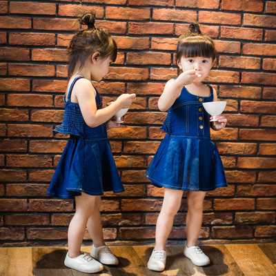 夏装韩版女童无袖牛仔连衣裙秋宝宝1-2-3-4岁半小女孩吊带裙子潮