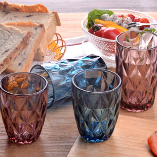 晶雅仕浮雕彩色玻璃杯口杯复古喝水凉水杯耐热水果茶杯家用套装