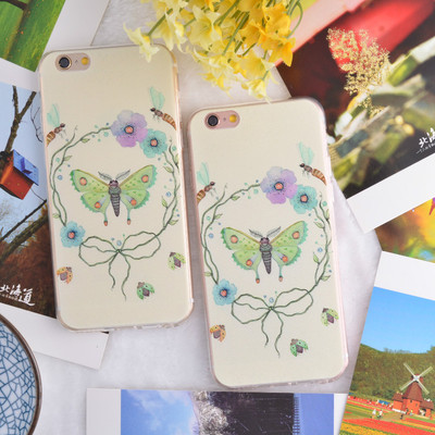 蜻蜓蝴蝶iphone6手机壳中国风插画古典苹果6s保护套唯美质量好女