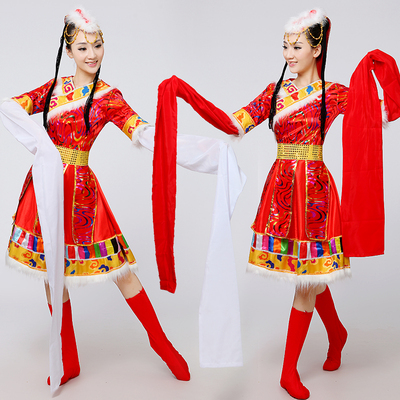 藏族舞蹈演出服装女成人可拆水袖演出服广场舞民族服装表演服饰