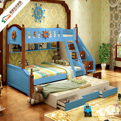 地中海儿童高低床子母床实木上下床双层床男孩上下铺公主床组合床