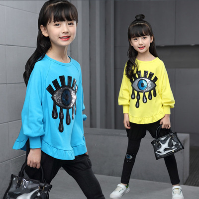 童装女童2016新款大眼睛儿童长袖韩版运动休闲秋冬款卫衣两件套装