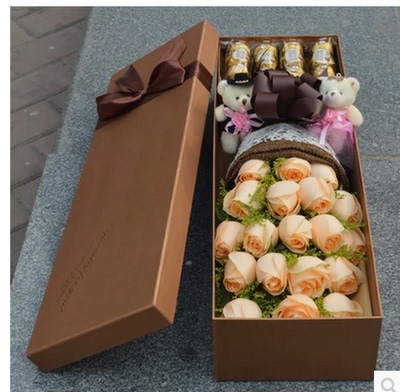 香槟玫瑰礼盒鲜花速递同城上海南京苏州杭州宁波合肥生日表白送花