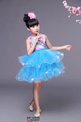 新款六一儿童演出服公主裙女童跳舞裙纱裙幼儿舞蹈表演服夏蓬蓬裙