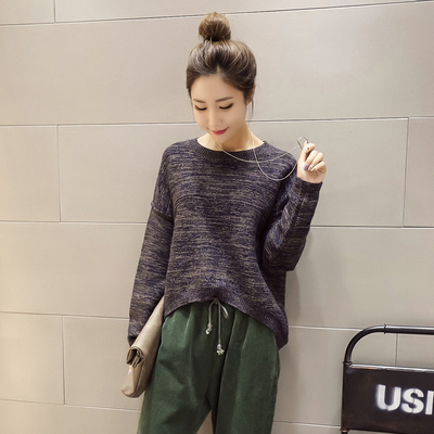 柚子夫人2016秋季新款韩国长袖前短后长针织上衣宽松套头毛衣女
