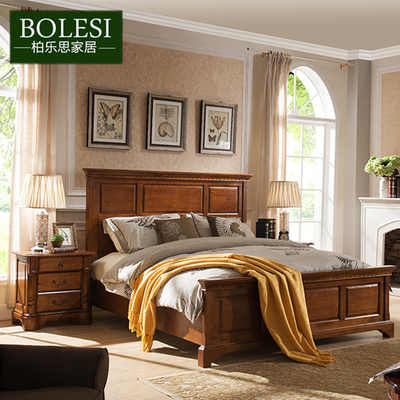 柏乐思家具 美式全实木床 卧室双人床 1.8米大床橡木床 欧式婚床