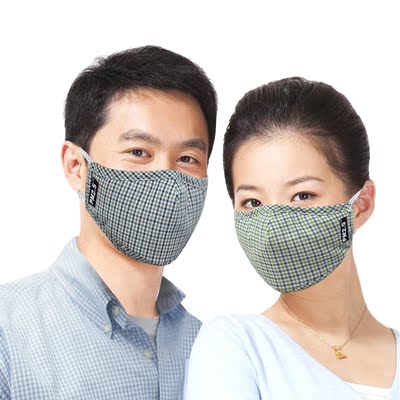 绿盾PM2.5防雾霾格子口罩成人男女秋冬款纯棉潮口罩舒适保暖抗菌