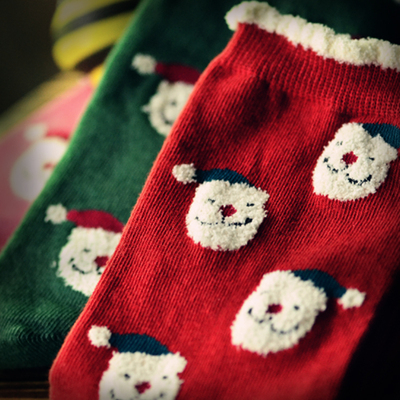 圣诞老人可爱女袜秋冬纯棉可爱中筒袜子欧美节日礼品袜甜美彩色袜