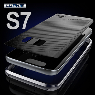 三星S7手机壳金属边框G9300保护套S7直屏外壳G9308皮背贴防摔新款