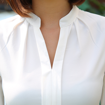 2016秋装新款雪纺上衣韩版修身雪纺衫长袖职业衬衫白色衬衣打底衫