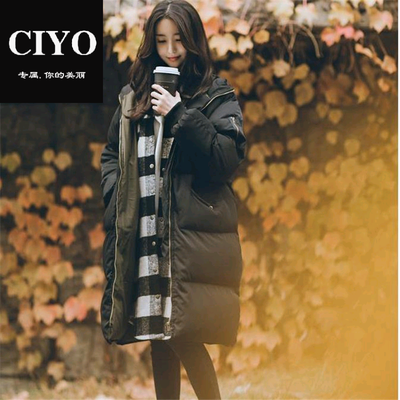 2016冬季新款韩国女装连帽宽松过膝中长款面包羽绒棉服