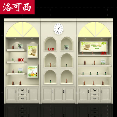 白色欧式木质烤漆化妆品展示柜台美容院护肤品产品展柜定制设计