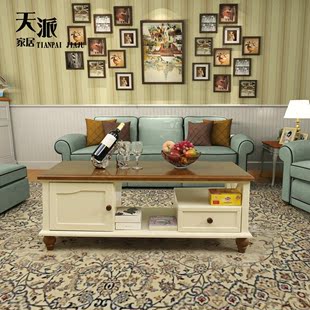 卧室户型抽屉创意茶几橡木家具实木组装现代简约家用茶几客厅欧式