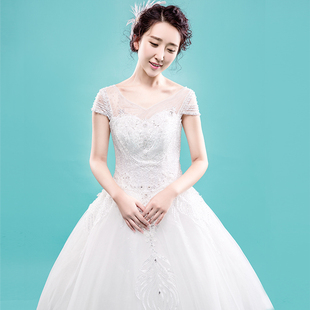 韩式蕾丝花朵圣利亚 婚纱礼服新款2016 公主水钻豪华包肩 正品