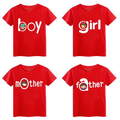 亲子装表演儿童男童短袖上衣女童红色短袖T恤全棉宝宝亲子T恤包邮
