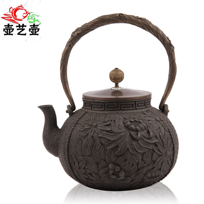 壶艺壶茶具铁壶 万寿菊养生铸铁壶 纯铁工艺 日本老铁壶 生铁茶壶