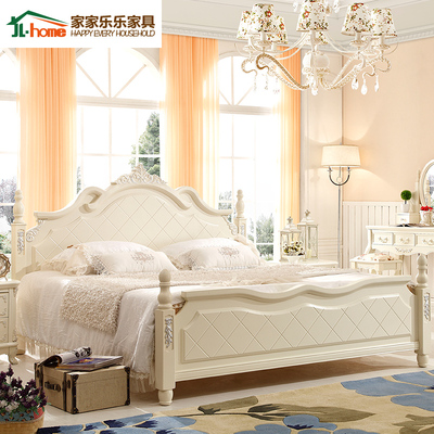 韩式田园床 白色实木公主床 欧式床 1.5米1.8米双人床 高箱储物床