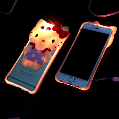 6plus苹果手机壳挂绳 iphone6s防摔透明保护套卡通猫挂脖女来电闪