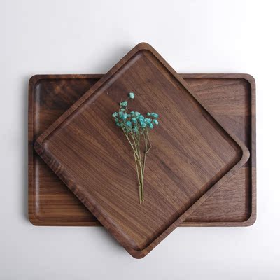 日式黑胡桃木托盘木质茶盘餐盘长方形实木水果盘子水杯点心托盘